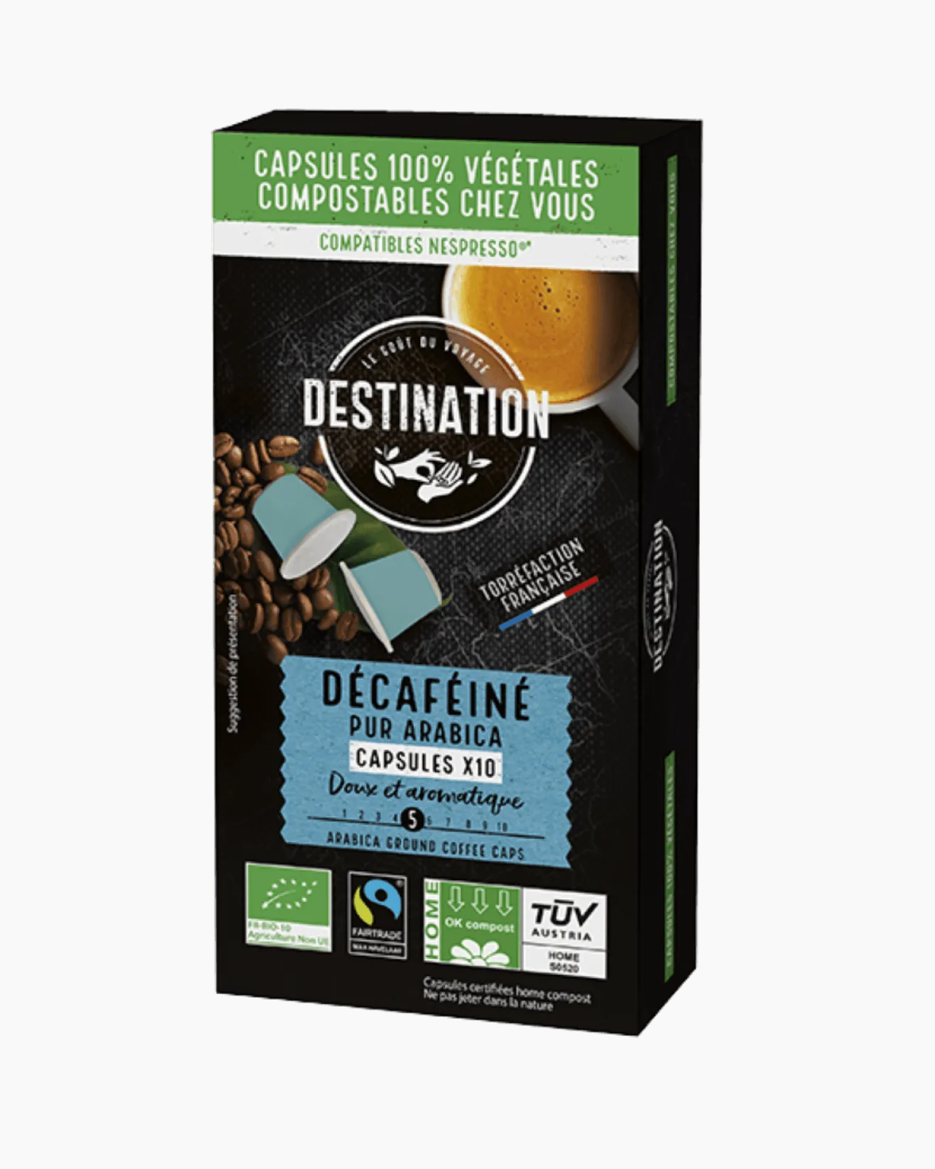 Café décaféiné capsule compostable Bio