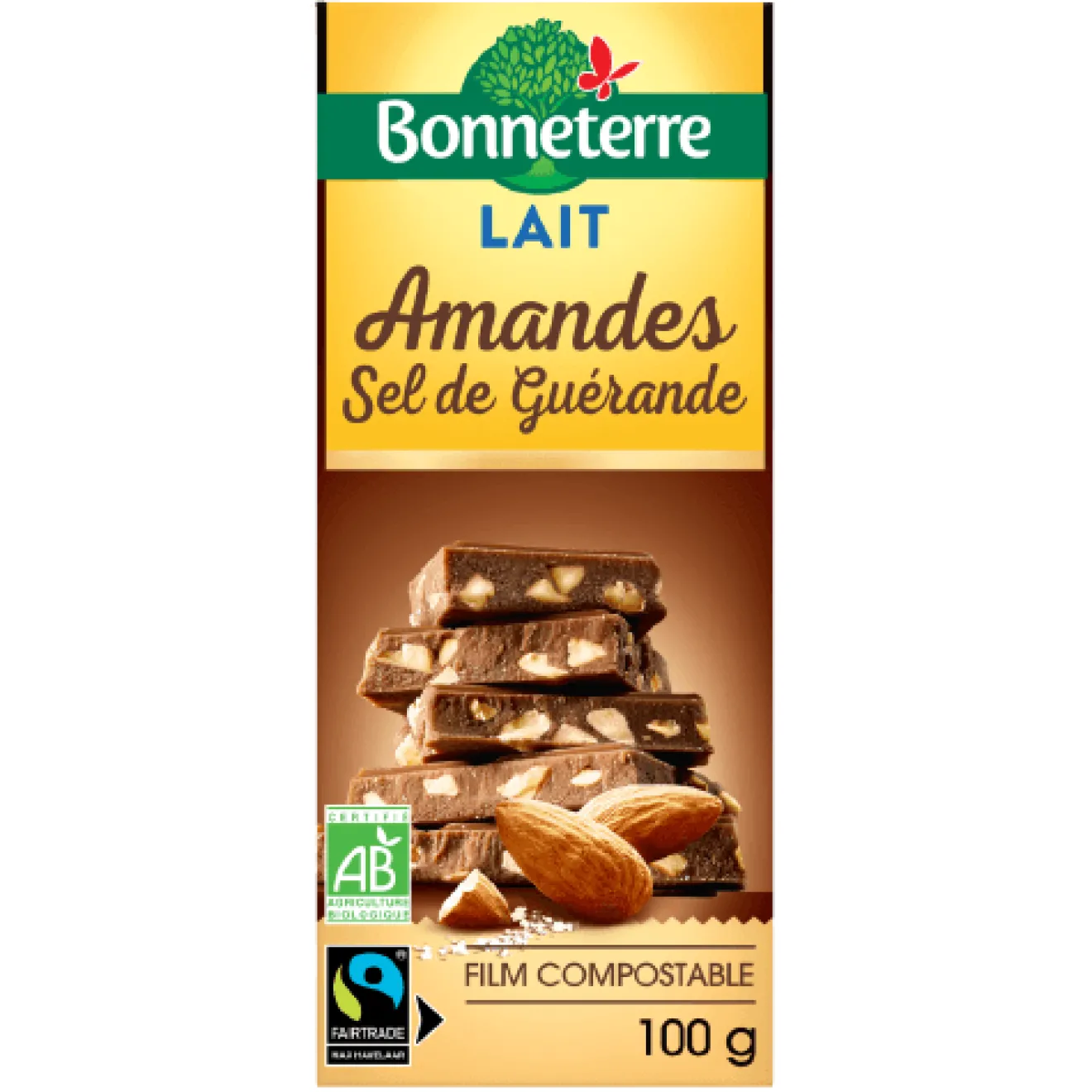 Chocolat Lait Amandes Sel Guérande Bio