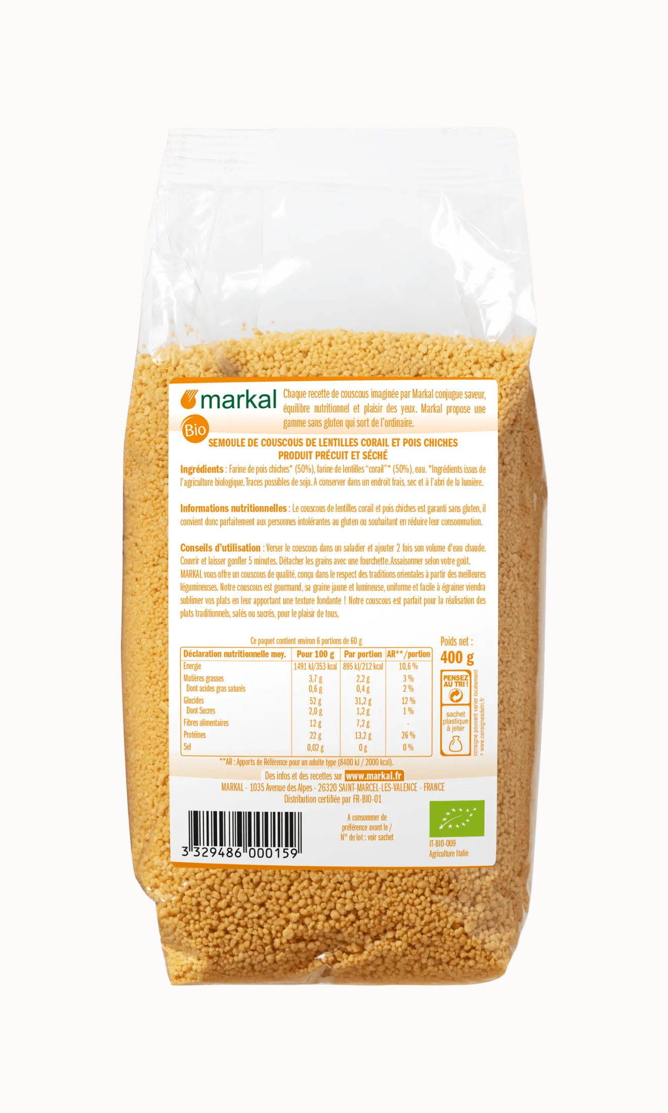 Couscous Lentilles Corail Pois Chiches Sans Gluten Bio