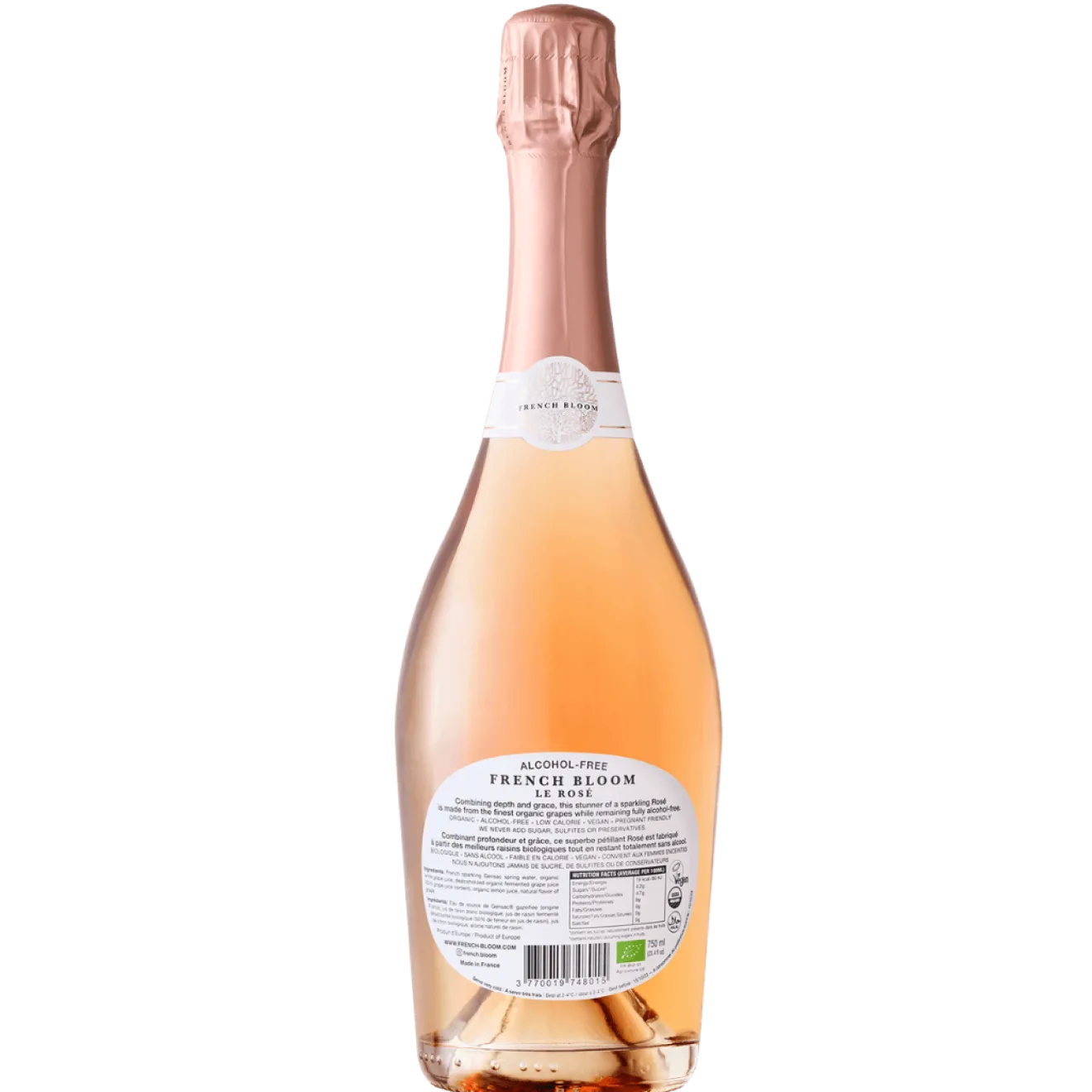 Vin Pétillant Rosé Sans Alcool Bio